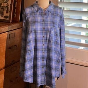 J. Jill Crinkle Plaid Button Front Tunic Shirt Size XL